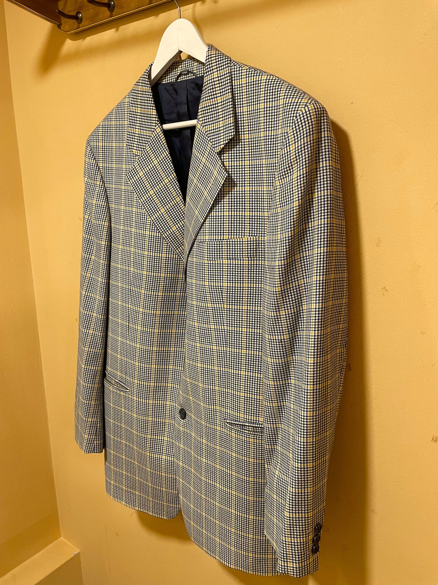 Μάλλινο, Πτι Καρό Ανδρικό Σακάκι MARIO BARUTTI σε Μπεζ - Μπλε Χρώμα (Large-52)