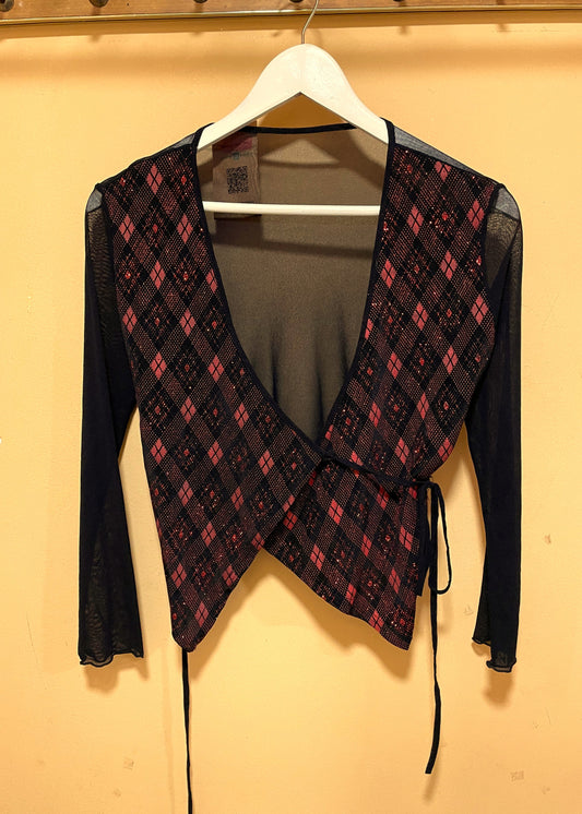 Vintage, Κρουαζέ Τοπ / Ζακετάκι σε Μαύρο - Σκούρο Κόκκινο 