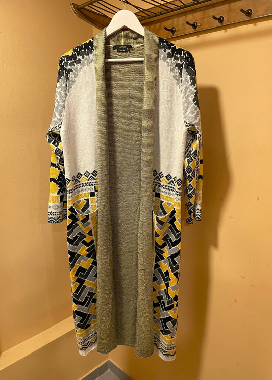 Μακριά, Πλεκτή Γυναικεία Ζακέτα VERTIGO σε Γκρι - Κίτρινο χρώμα (Medium)