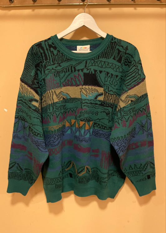 Vintage, Ανδρική Πλεκτή Μπλούζα / Πουλόβερ MONELLO σε Πράσινο χρώμα (XL)