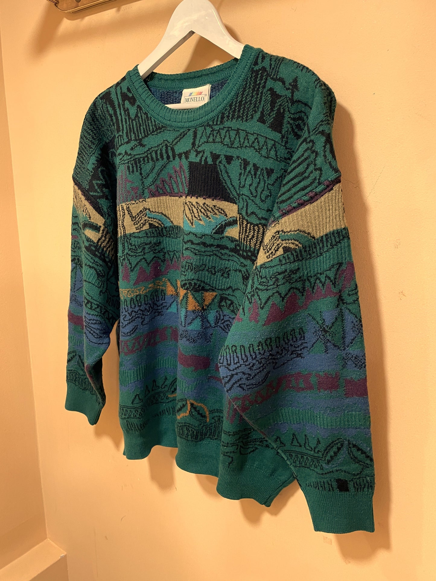 Vintage, Ανδρική Πλεκτή Μπλούζα / Πουλόβερ MONELLO σε Πράσινο χρώμα (XL)