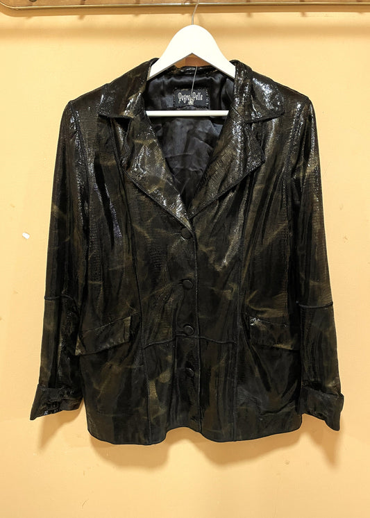 Vintage, Δερμάτινο Γυναικείο Τζάκετ / Πανωφόρι PEGRA PELLE σε Μαύρο-Λαδί