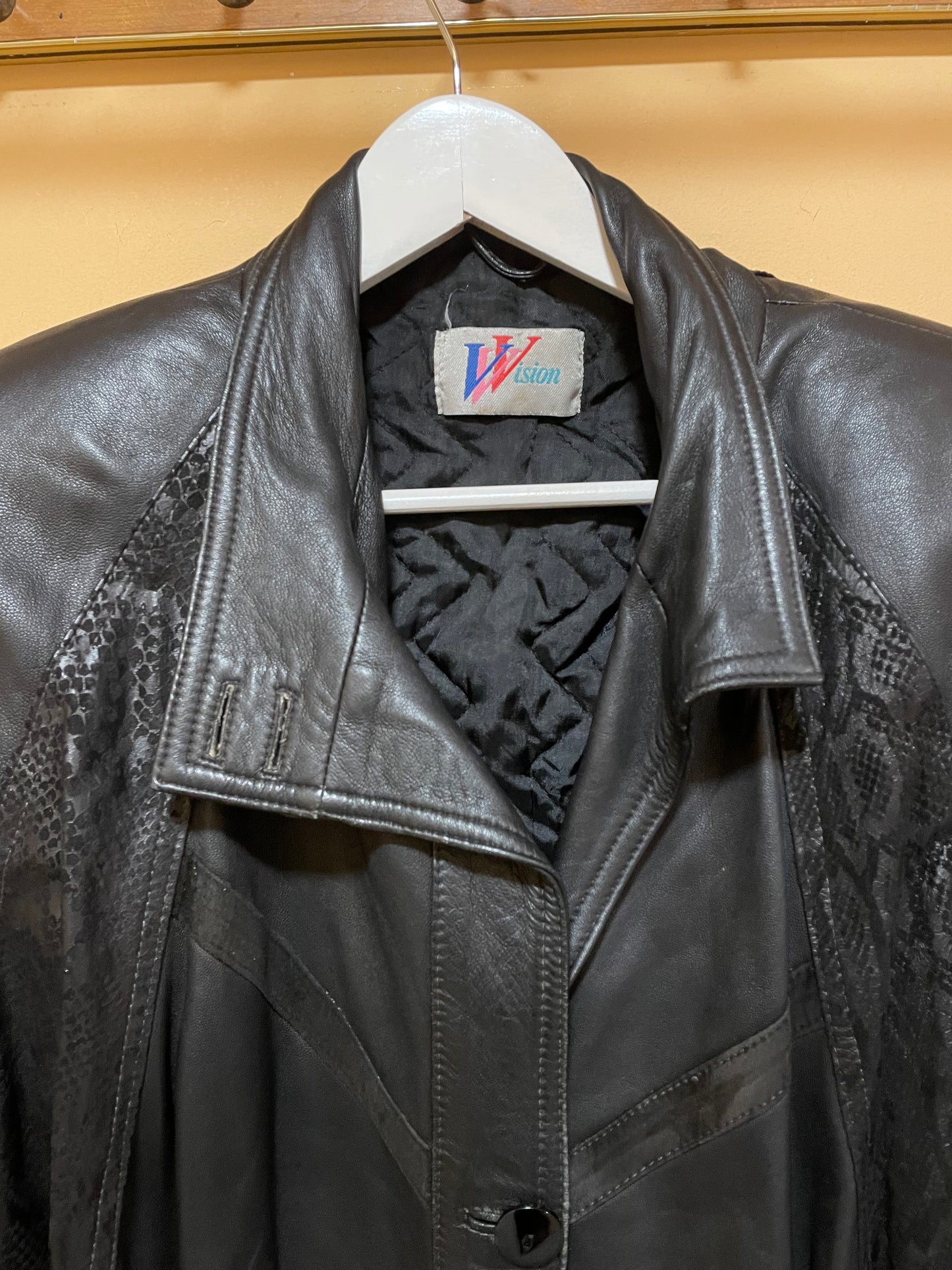 Vintage, Δερμάτινο Γυναικείο Τζάκετ / Πανωφόρι VISION σε Μαύρο χρώμα (Άνετο XL)