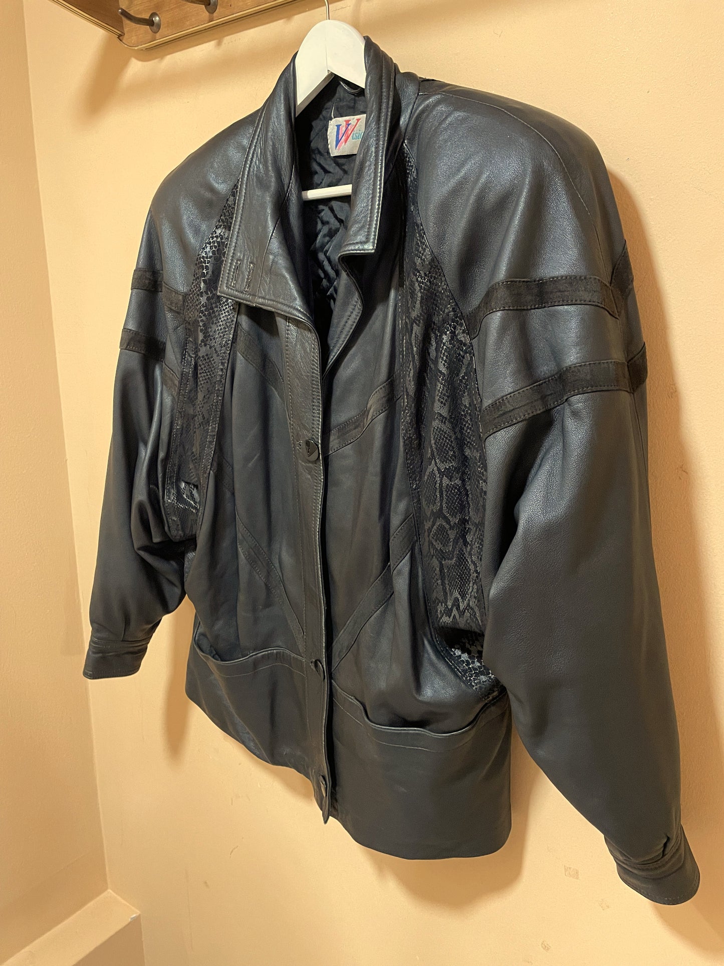 Vintage, Δερμάτινο Γυναικείο Τζάκετ / Πανωφόρι VISION σε Μαύρο χρώμα (Άνετο XL)