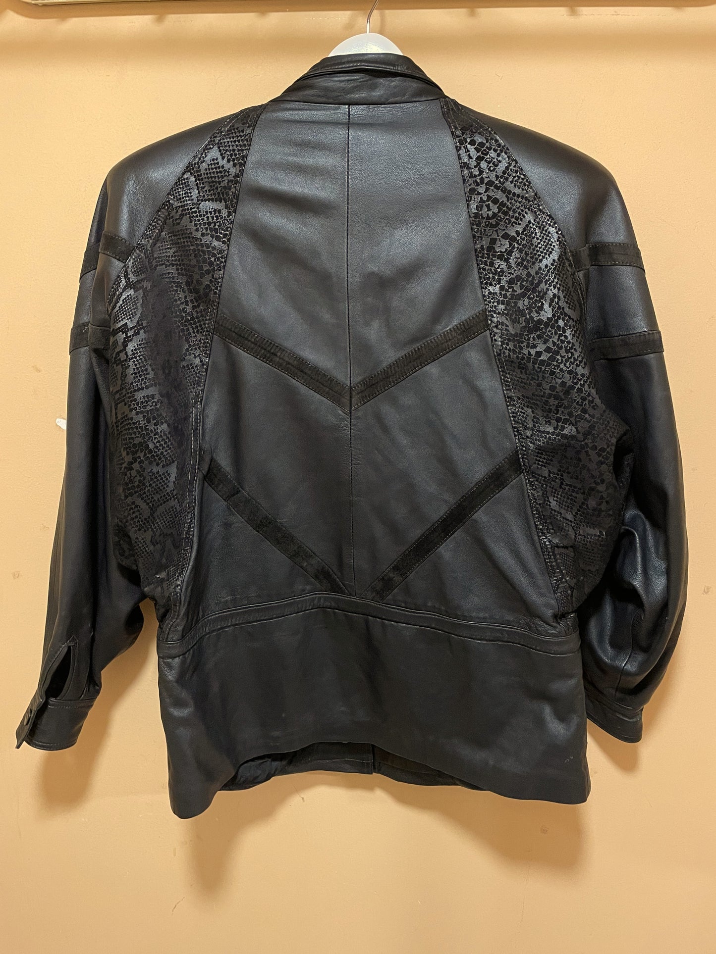 Vintage, Δερμάτινο Γυναικείο Τζάκετ / Πανωφόρι VISION σε Μαύρο χρώμα (Άνετο XL)