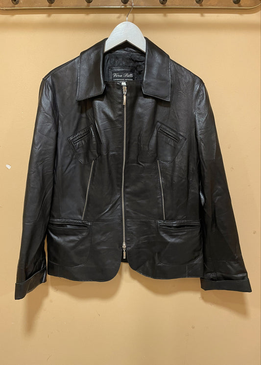 Ιταλικό, Δερμάτινο Γυναικείο Τζάκετ / Πανωφόρι σε Μαύρο