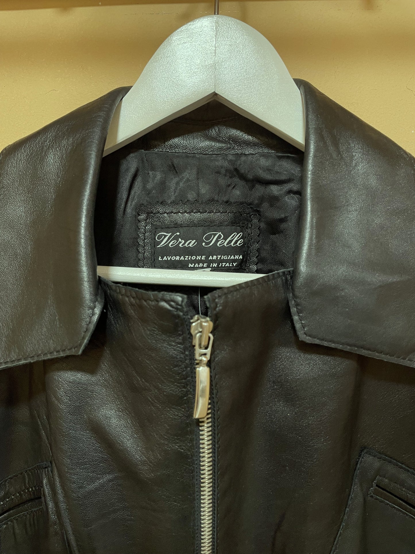 Ιταλικό, Δερμάτινο Γυναικείο Τζάκετ / Πανωφόρι σε Μαύρο χρώμα (Large)