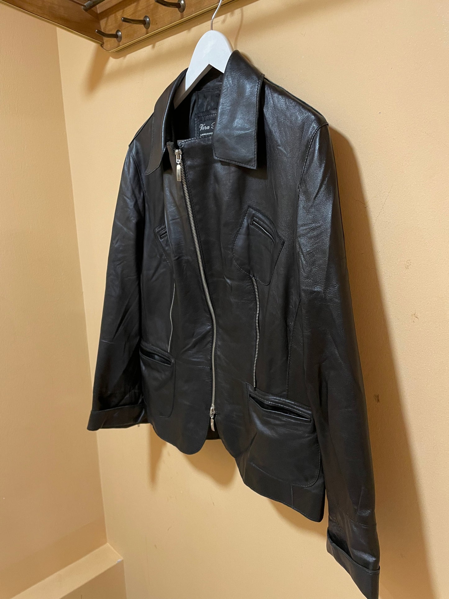 Ιταλικό, Δερμάτινο Γυναικείο Τζάκετ / Πανωφόρι σε Μαύρο χρώμα (Large)