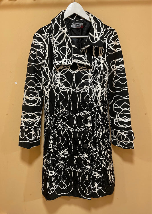 Γυναικείο Παλτό DESIGUAL σε Μαύρο χρώμα με Λευκές Γραμμές