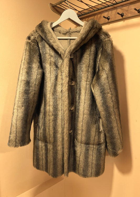 Double Face (Διπλής Όψης), Vintage Γούνα / Μουτόν με Κουκούλα σε Καφέ