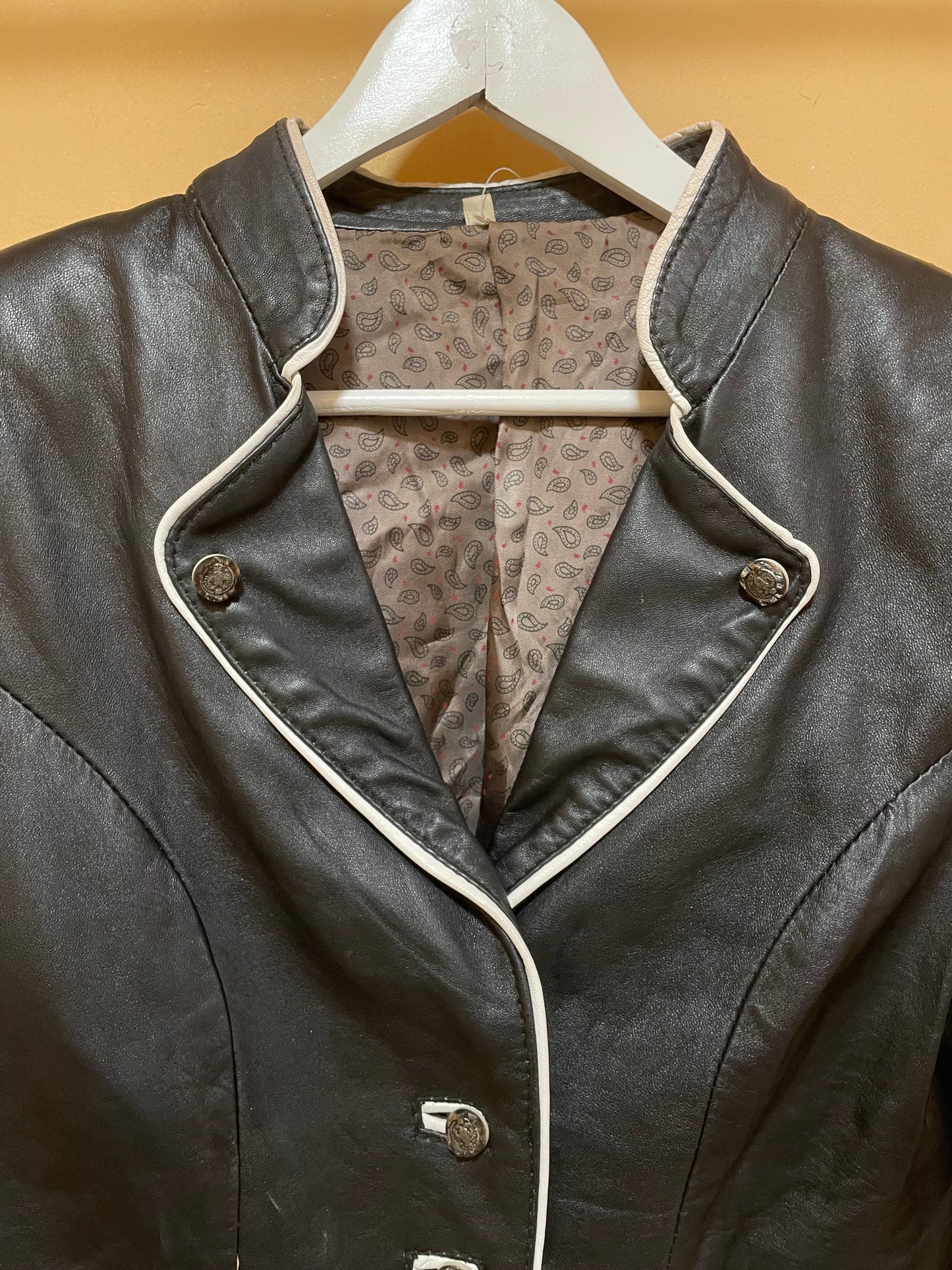 Ιταλικό, Δερμάτινο Γυναικείο Τζάκετ / Πανωφόρι σε Μαύρο χρώμα (S/M)