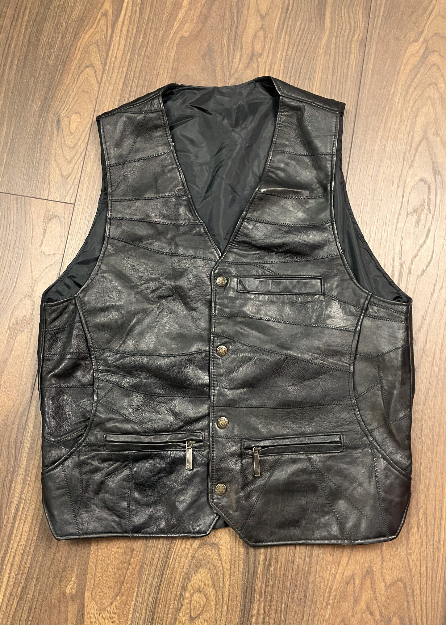 Vintage, Δερμάτινο Aνδρικό Γιλέκο σε Μαύρο Χρώμα