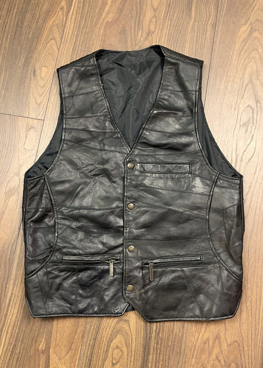Vintage, Δερμάτινο Aνδρικό Γιλέκο σε Μαύρο Χρώμα