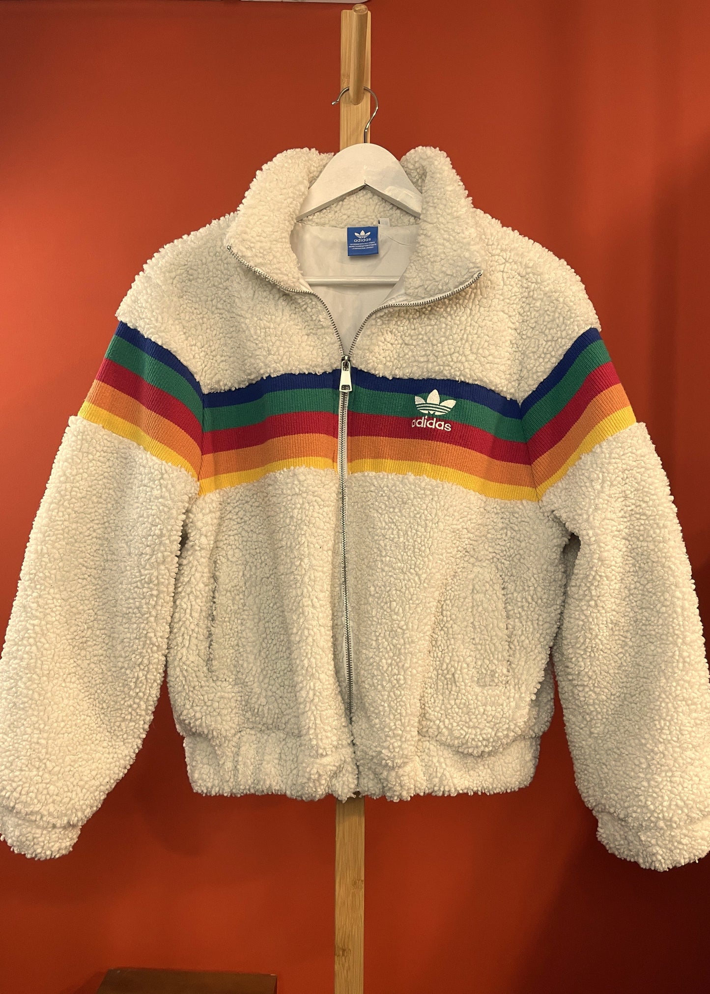 Vintage, Μπουκλέ Γυναικείο Τζάκετ ADIDAS σε Σπασμένο Λευκό