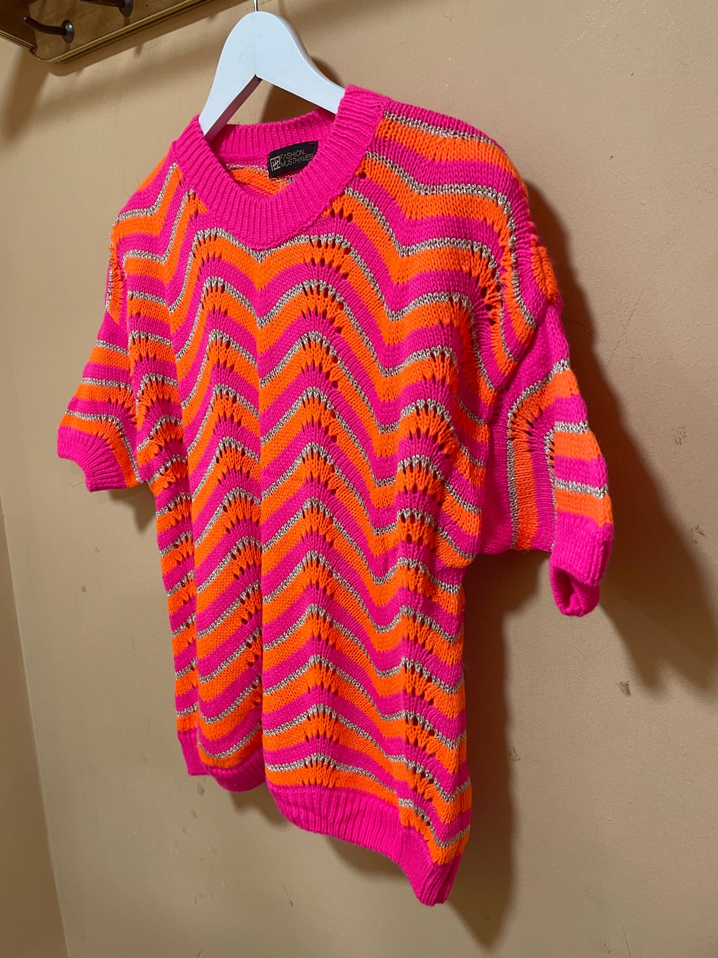 Vintage Γυναικεία Πλεκτή Μπλούζα FASHION MUSTHAVES σε Φλούο χρώματα (Άνετο M-L)