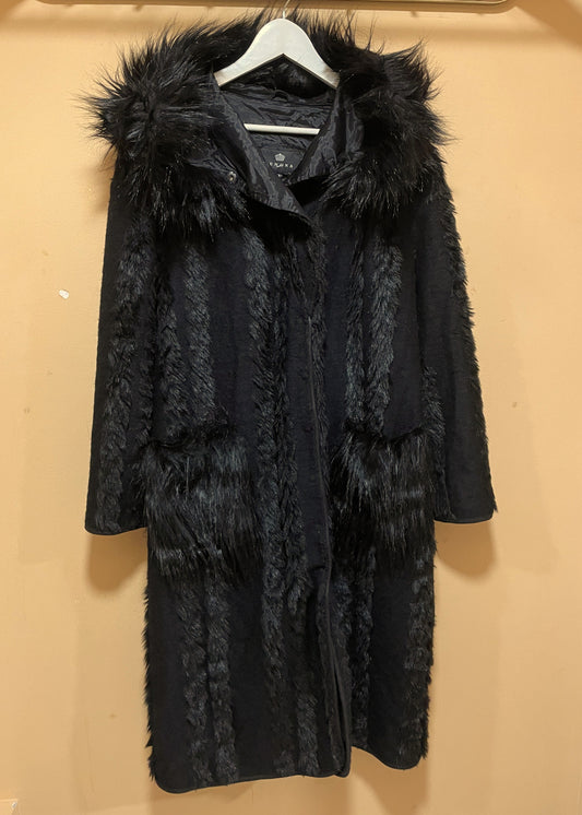 Μάλλινο Παλτό με Γούνα JUNONA σε Μαύρο χρώμα