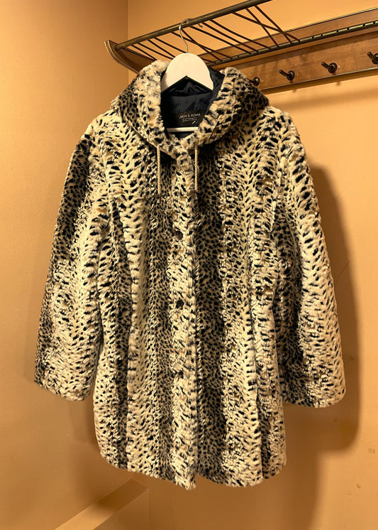 Animal Print, Οικολογική Γούνα με Κουκούλα JULIA S. ROMA σε Μπεζ Καφέ χρώμα