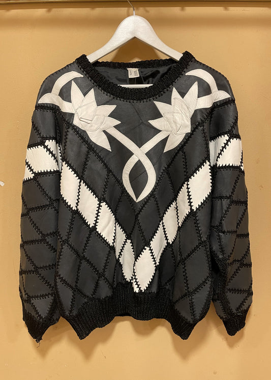 UNIQUE ITEM! - Vintage, Δερμάτινη Μπλούζα σε Ασπρόμαυρο Χρώμα 