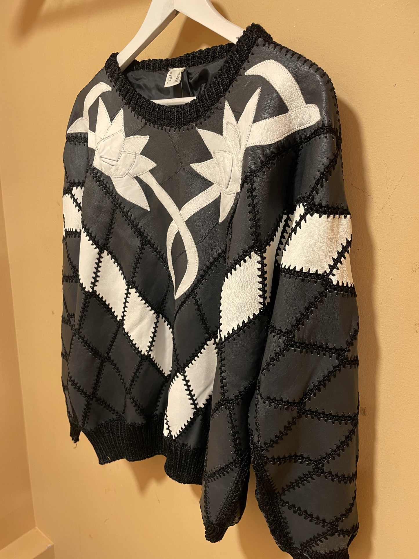 UNIQUE ITEM! - Vintage, Δερμάτινη Μπλούζα σε Ασπρόμαυρο Χρώμα (Oversized M/L)