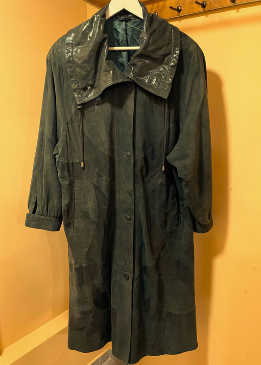 Vintage, Δερμάτινο / Σουέτ Γυναικείο Παλτό σε Χακί 