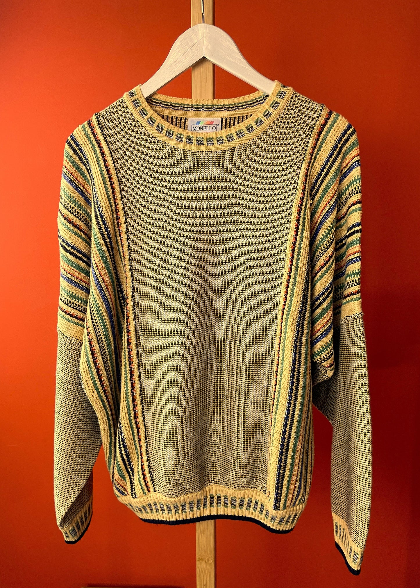 Vintage, Πλεκτή Μπλούζα / Πουλόβερ MONELLO σε Μουντό Κίτρινο
