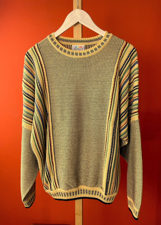Vintage, Πλεκτή Μπλούζα / Πουλόβερ MONELLO σε Μουντό Κίτρινο