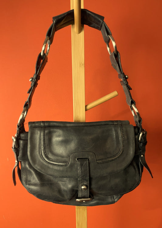 Δερμάτινη, Γυναικεία Τσάντα Ώμου / Χειρός KENNETH COLE New York σε Μαύρο/Γκρι χρώμα