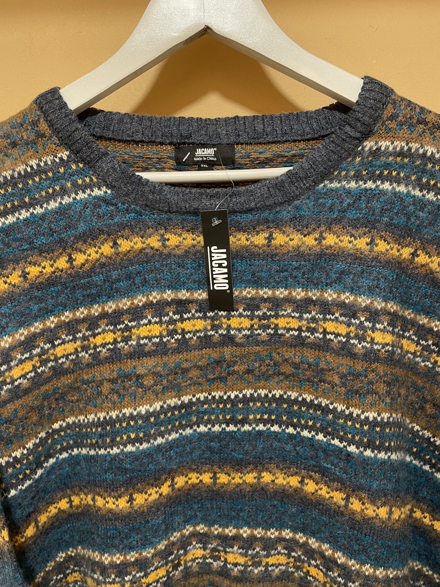 Stock, Ανδρική Πλεκτή Μπλούζα / Πουλόβερ JACAMO σε Πετρόλ / Μουσταρδί χρώμα (Oversized 2XL)