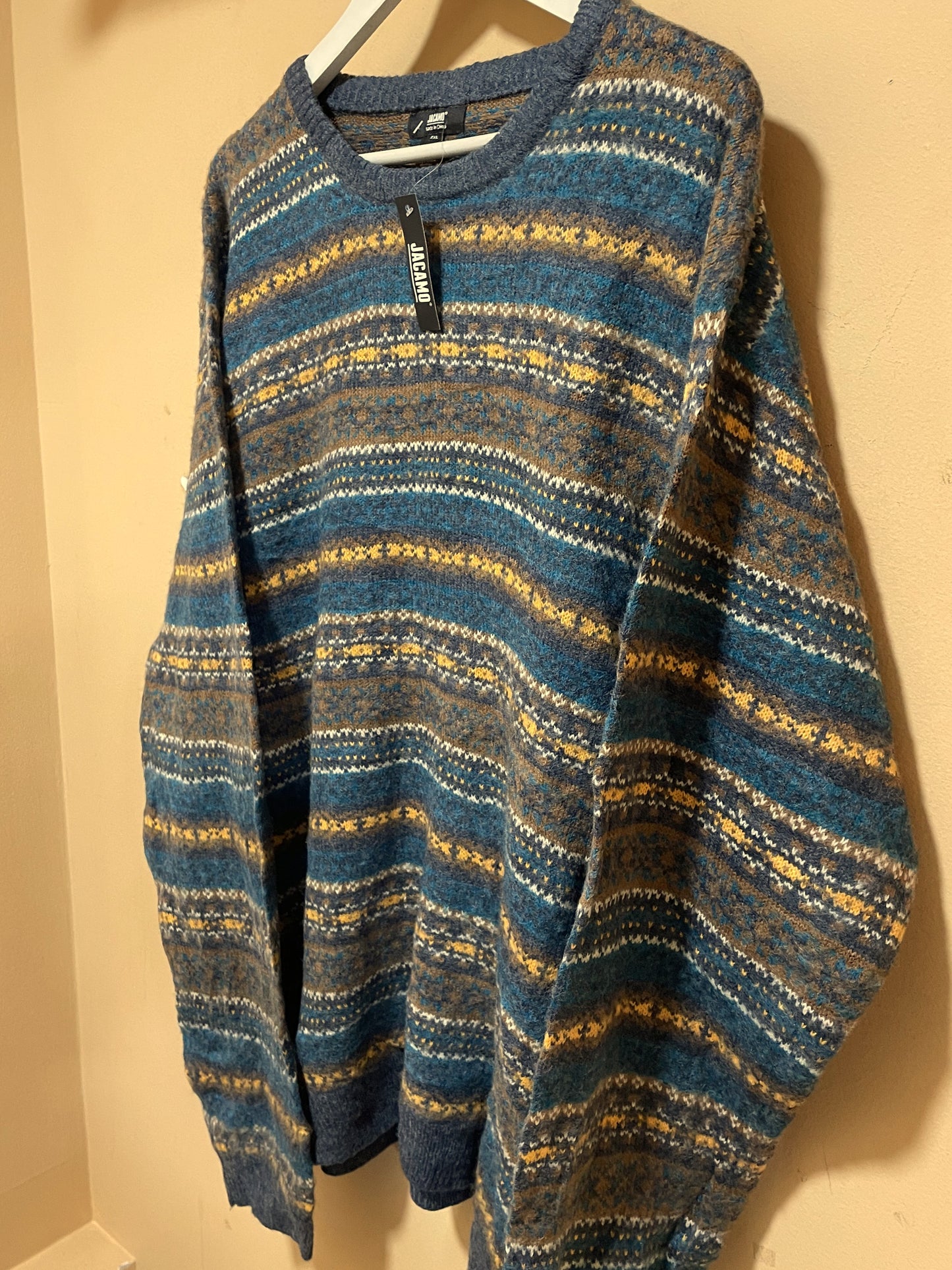 Stock, Ανδρική Πλεκτή Μπλούζα / Πουλόβερ JACAMO σε Πετρόλ / Μουσταρδί χρώμα (Oversized 2XL)