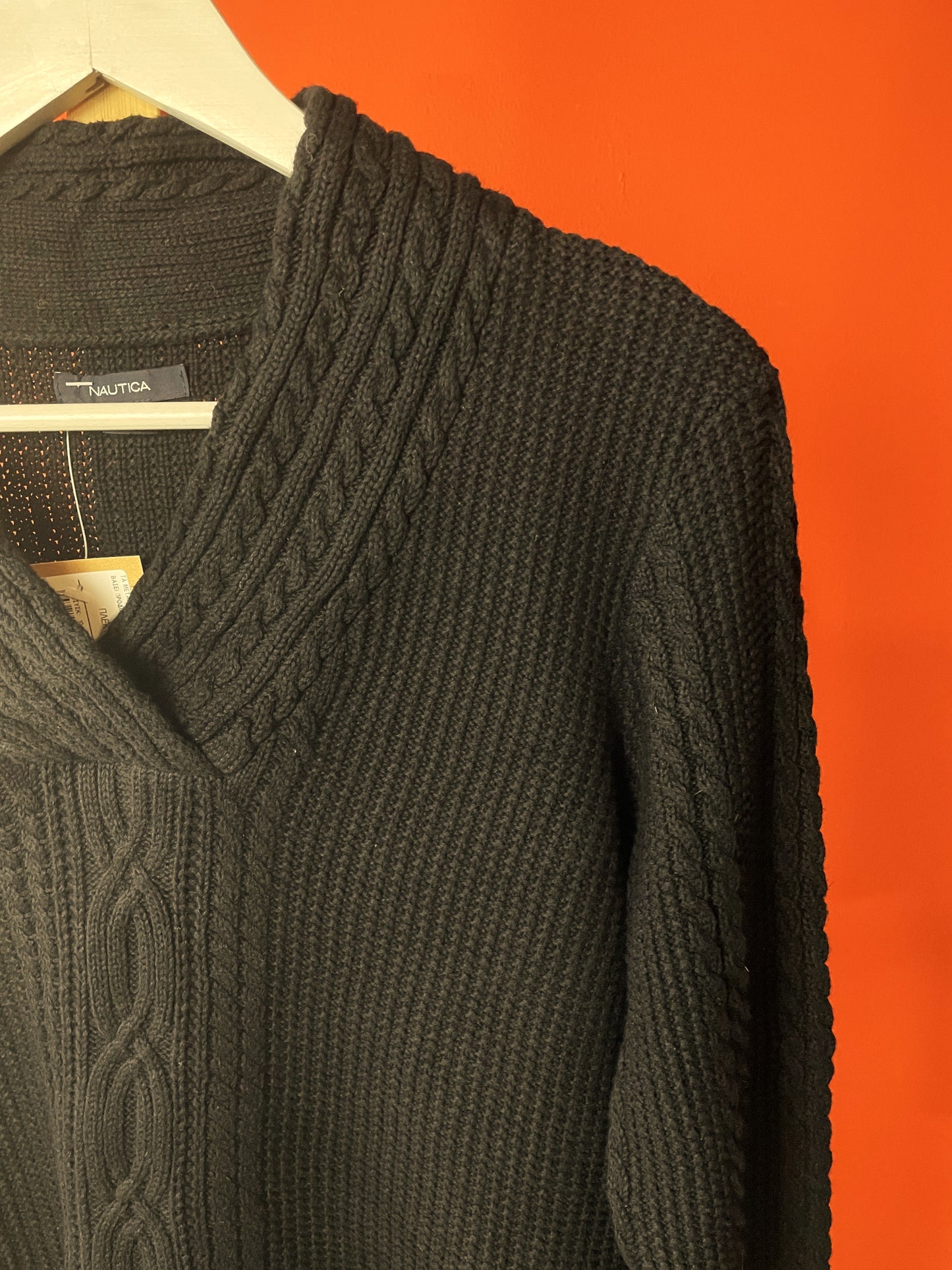 Βαμβακερή, Ανδρική Πλεκτή Μπλούζα / Πουλόβερ NAUTICA σε Μαύρο χρώμα (Small)