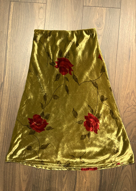 Ιταλική, Vintage, Βελούδινη Φούστα 3/4 σε Λαδί χρώμα