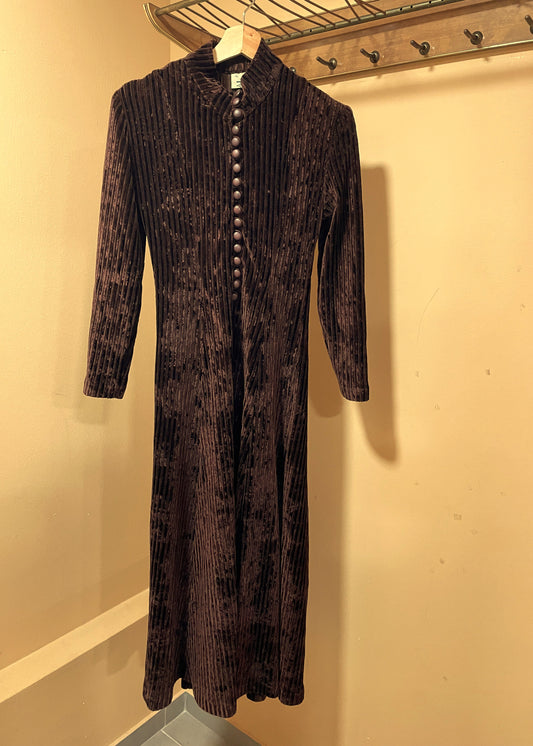 Vintage, Βελούδινο Φόρεμα KRAL COLLECTION σε Σοκολά χρώμα