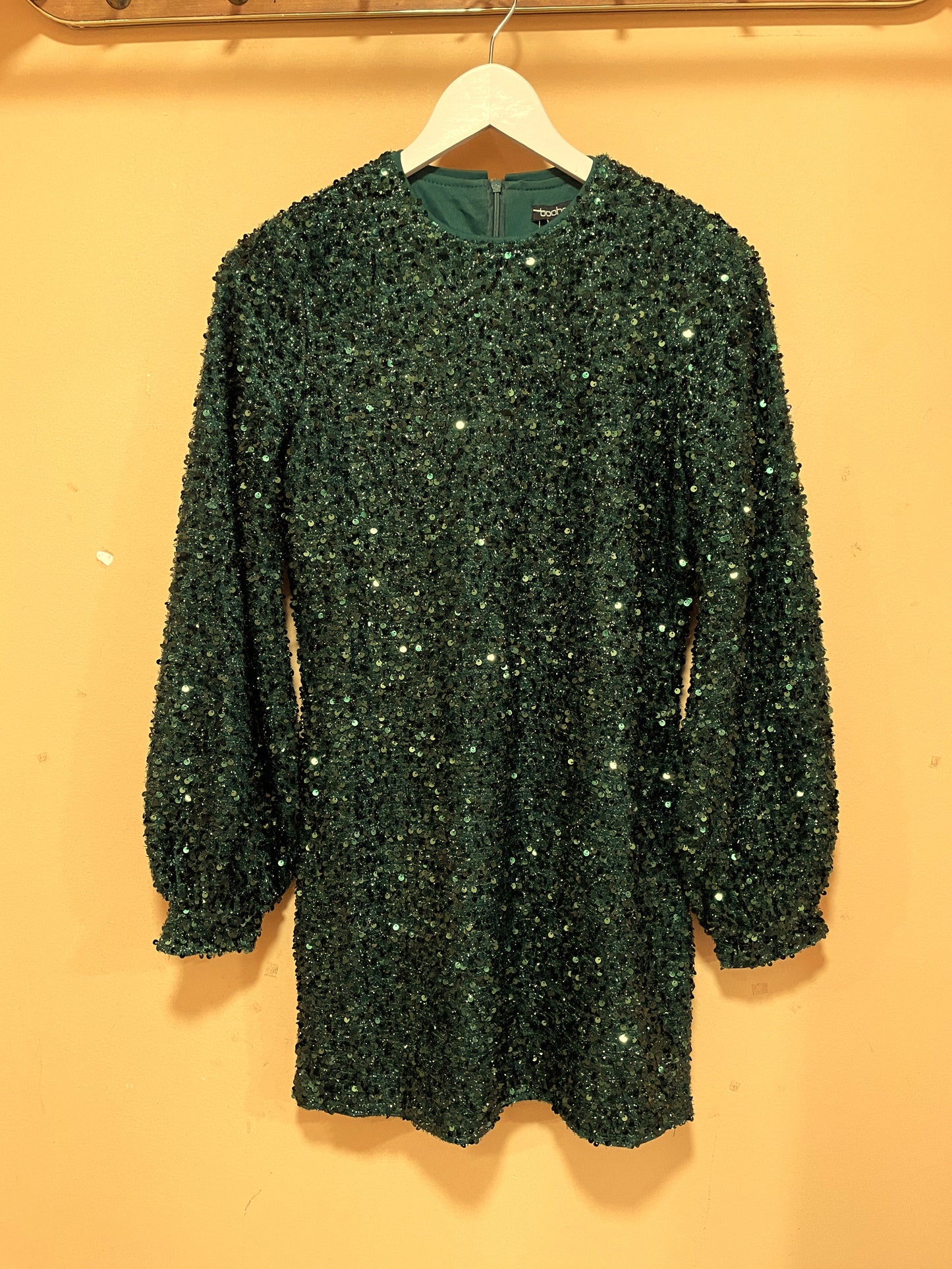 Αμπιγιέ Φόρεμα με Παγιέτες BOOHOO σε Σμαραγδί χρώμα (S/M)