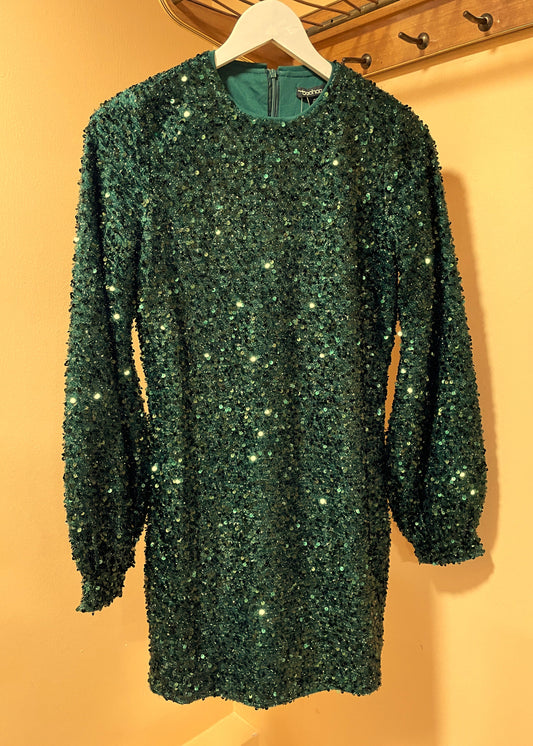 Αμπιγιέ Φόρεμα με Παγιέτες BOOHOO σε Σμαραγδί χρώμα