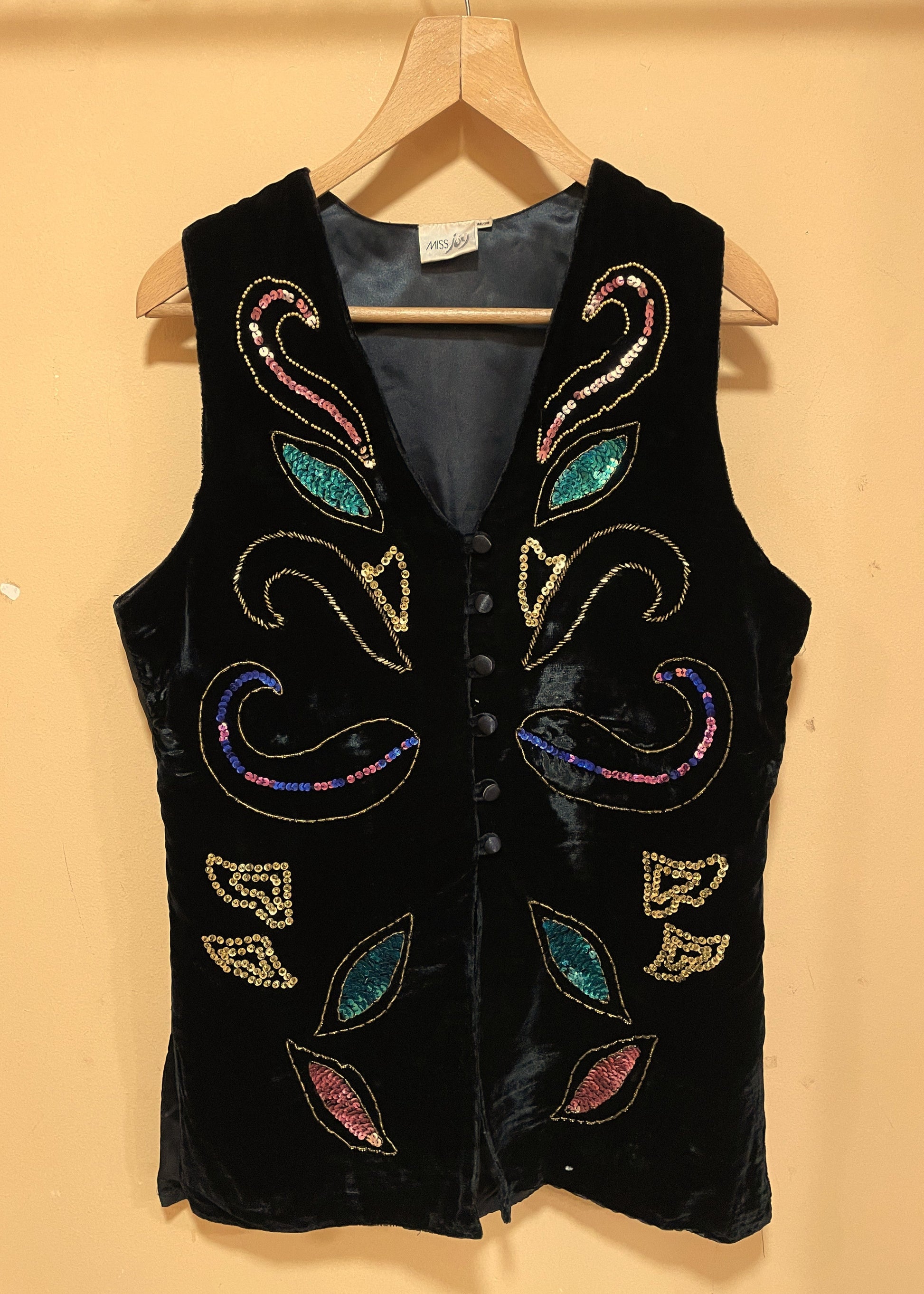 Vintage, Βελούδινο Γυναικείο Γιλέκο MISS JOY σε Μαύρο χρώμα