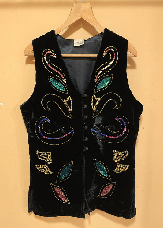 Vintage, Βελούδινο Γυναικείο Γιλέκο MISS JOY σε Μαύρο χρώμα