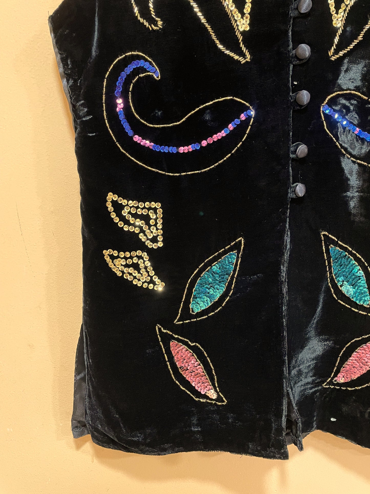 Vintage, Βελούδινο Γυναικείο Γιλέκο MISS JOY σε Μαύρο χρώμα (Large)