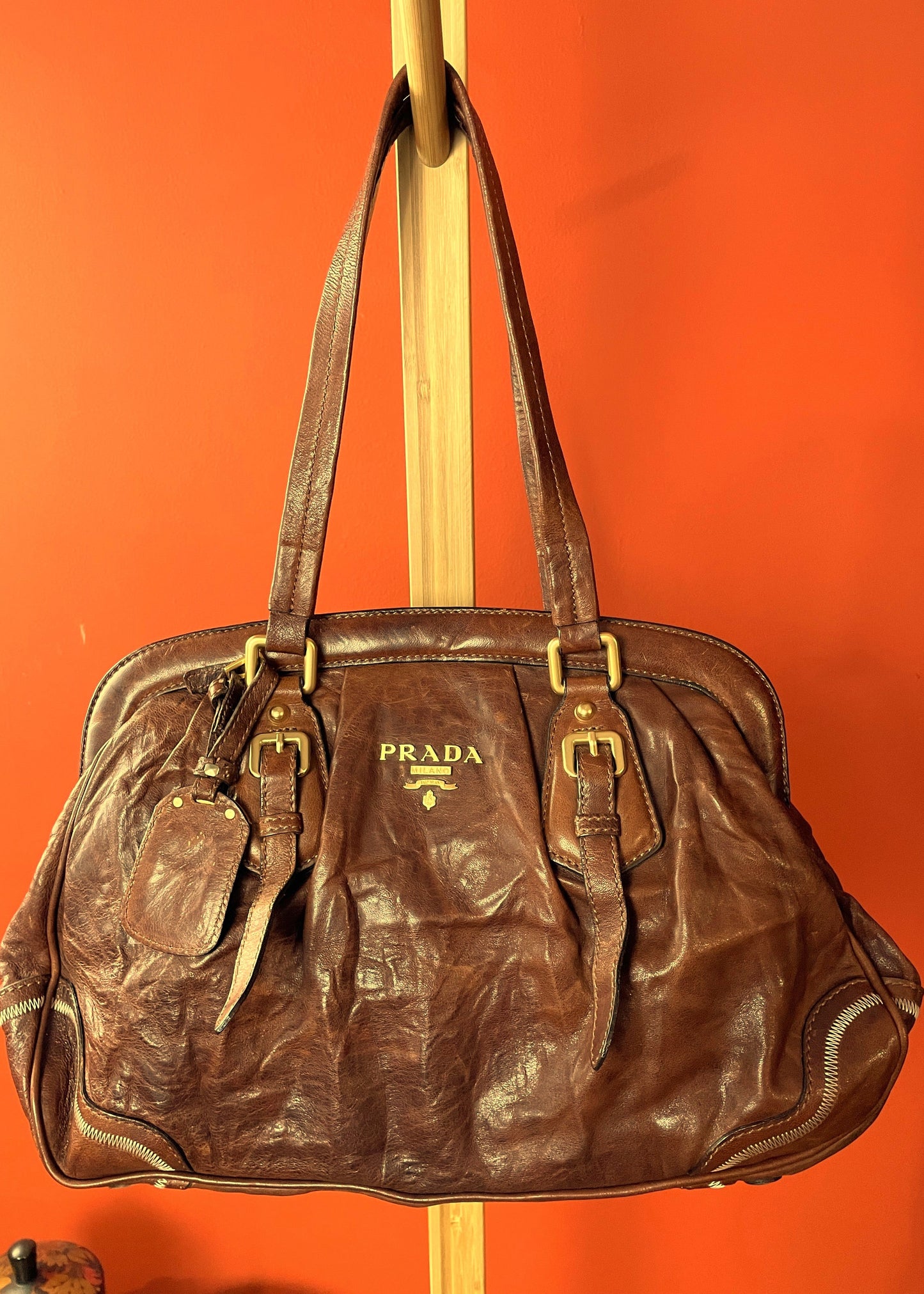 UNIQUE ITEM: Vintage, Δερμάτινη Τσάντα PRADA σε Καφέ χρώμα