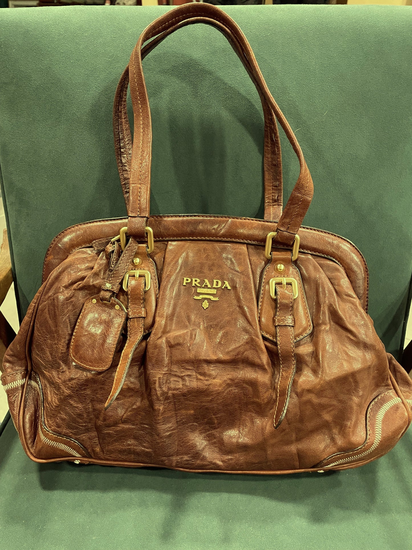 UNIQUE ITEM: Vintage, Δερμάτινη Τσάντα PRADA σε Καφέ χρώμα