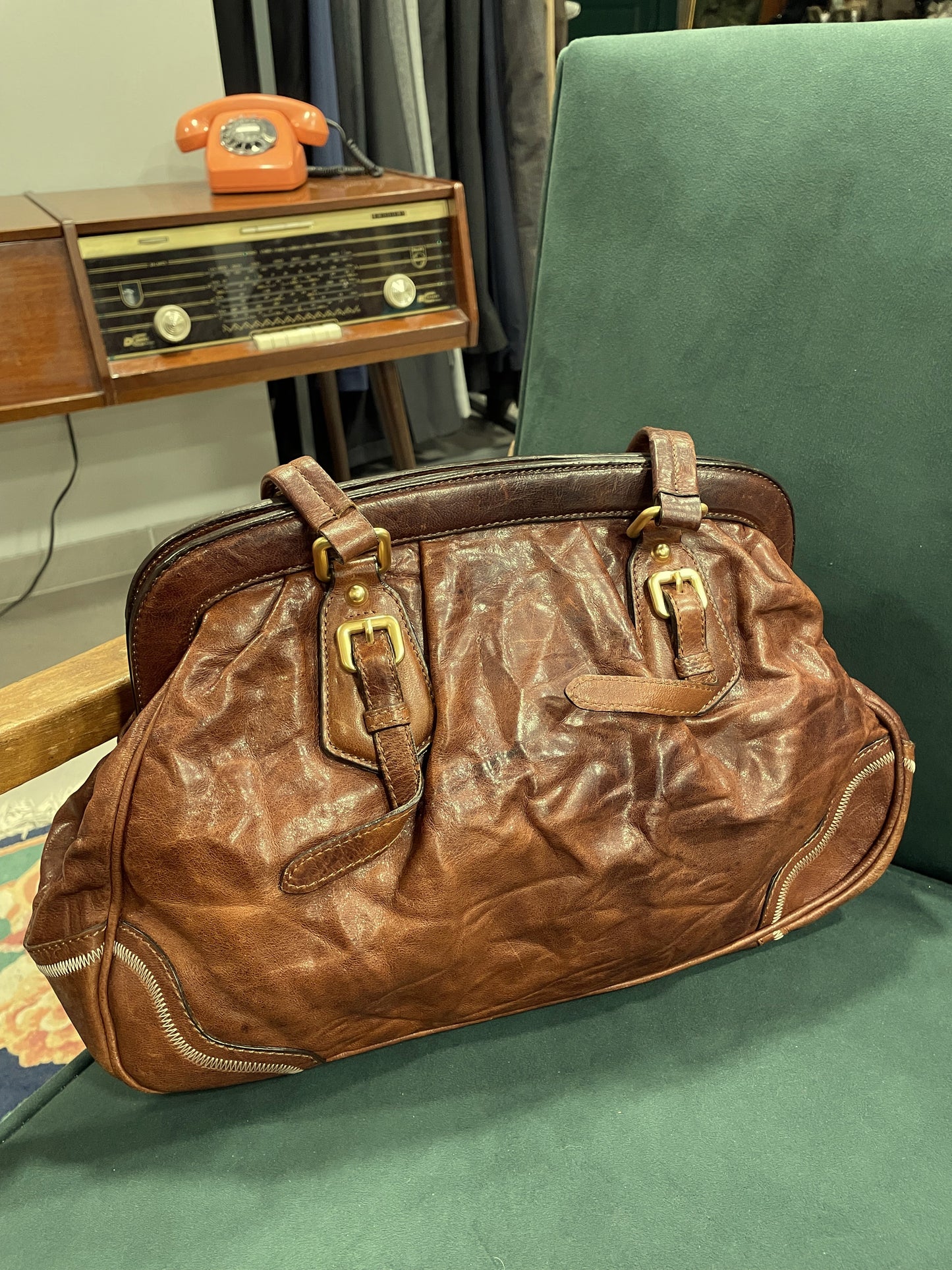UNIQUE ITEM: Vintage, Δερμάτινη Τσάντα PRADA σε Καφέ χρώμα