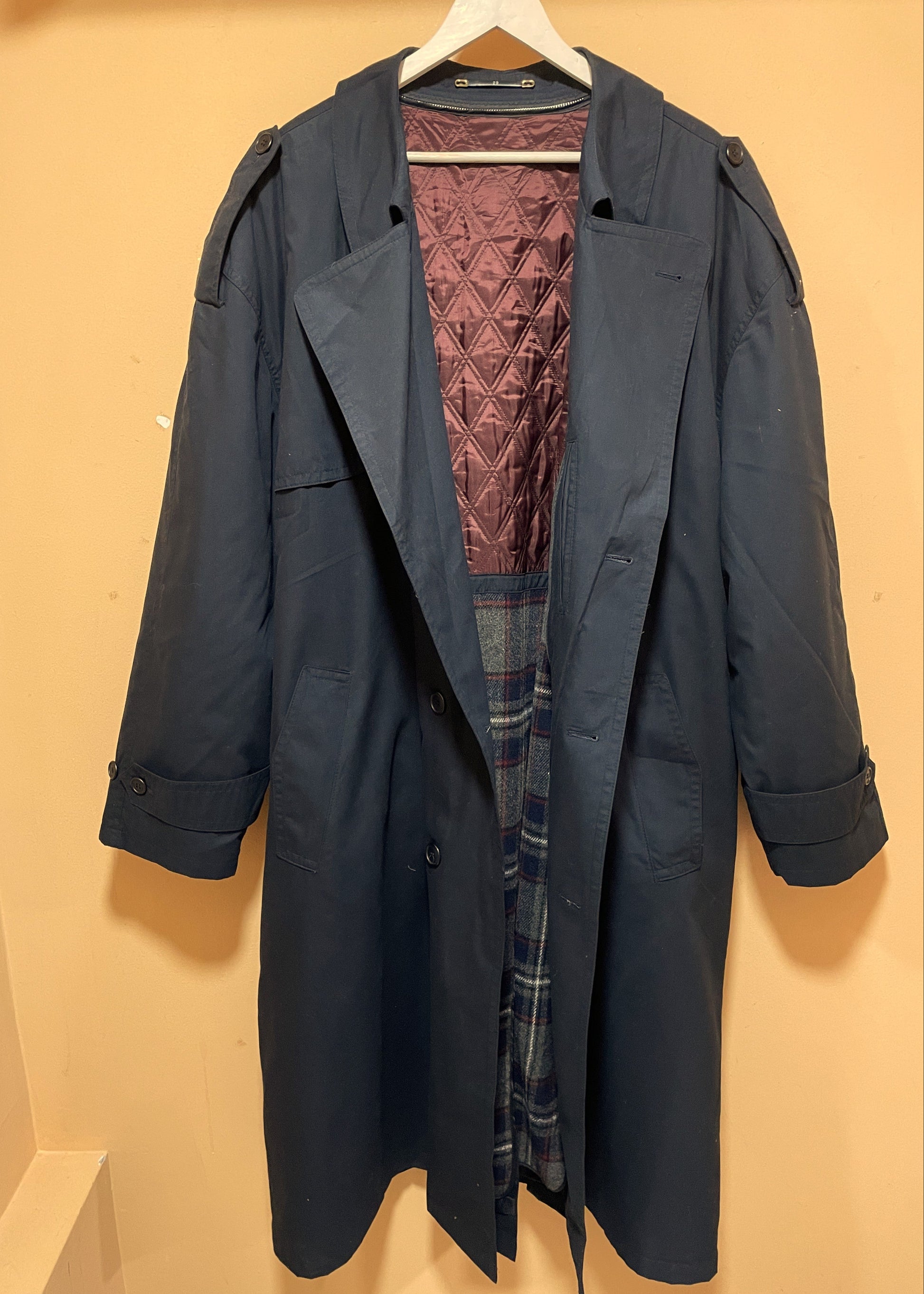 Vintage, Ανδρική Καμπαρντίνα με αποσπώμενο μακρύ Γιλέκο σε Σκούρο Μπλε Χρώμα