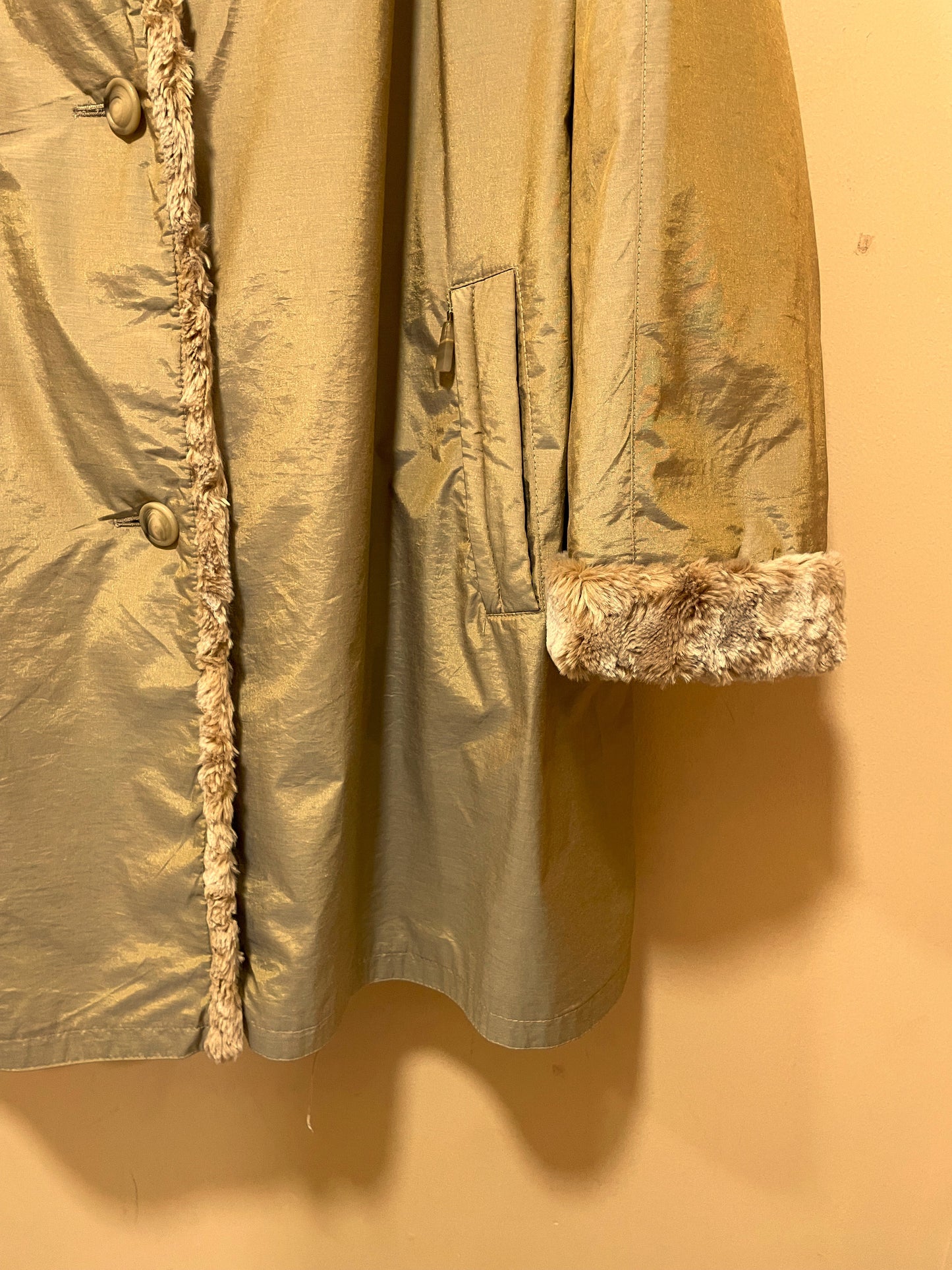 Vintage Γυναικείο, Μακρύ Μπουφάν με Γούνα COGITO σε Μπεζ/Χρυσό χρώμα (XL)