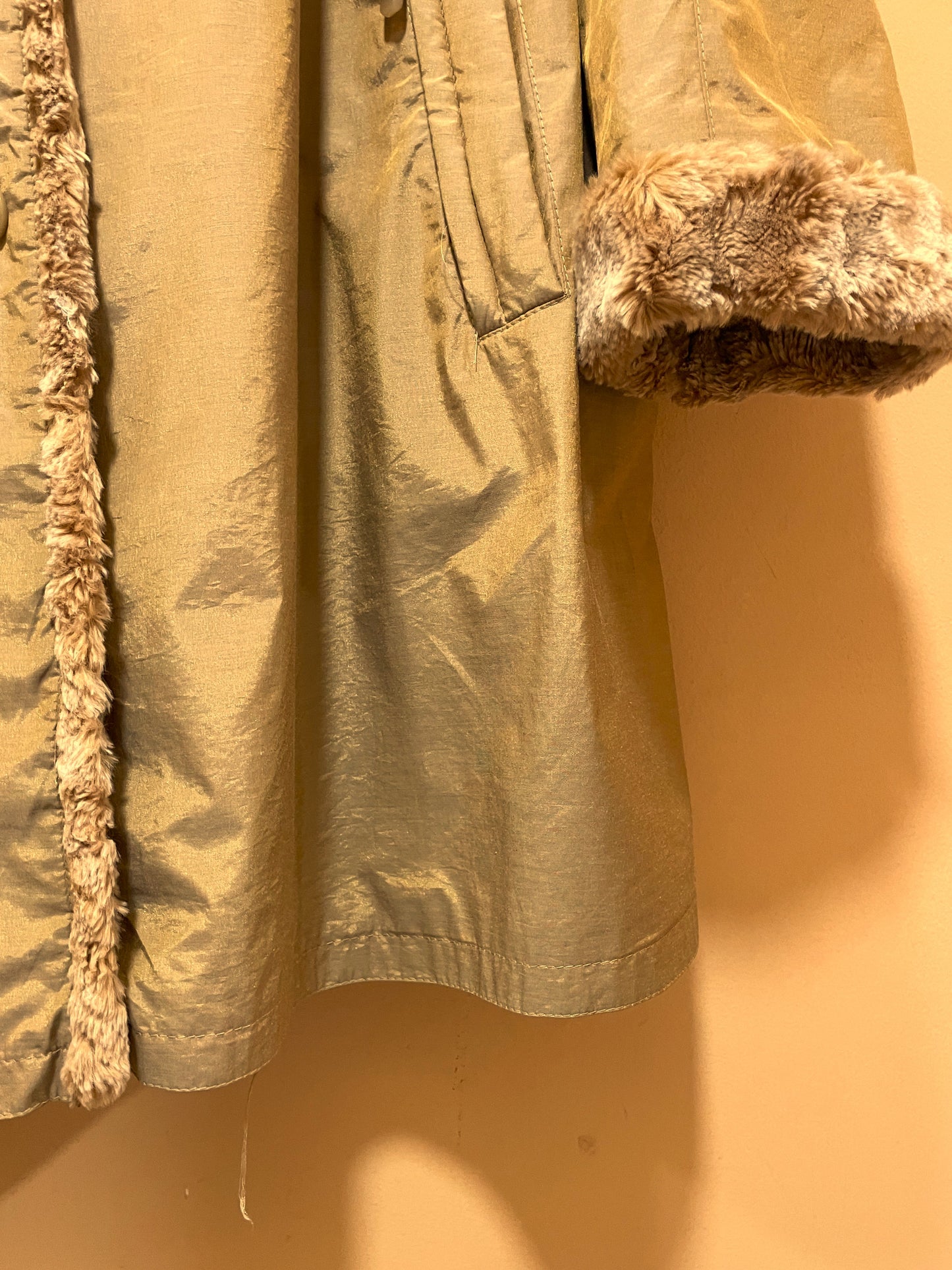 Vintage Γυναικείο, Μακρύ Μπουφάν με Γούνα COGITO σε Μπεζ/Χρυσό χρώμα (XL)