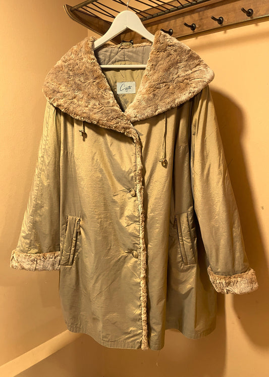 Vintage Γυναικείο, Μακρύ Μπουφάν με Γούνα COGITO σε Μπεζ/Χρυσό χρώμα
