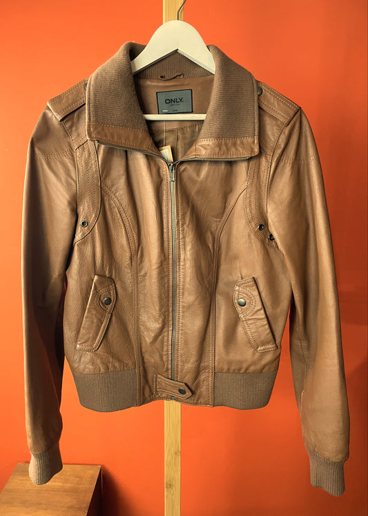 Vintage, Δερμάτινο Γυναικείο Τζάκετ / Πανωφόρι ONLY Limitless σε Καφέ χρώμα