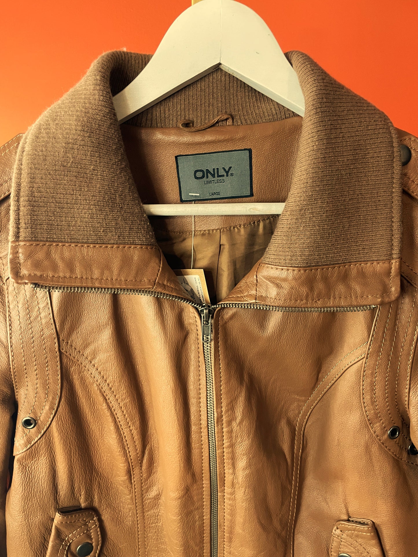 Vintage, Δερμάτινο Γυναικείο Τζάκετ / Πανωφόρι ONLY Limitless σε Καφέ χρώμα (Medium)