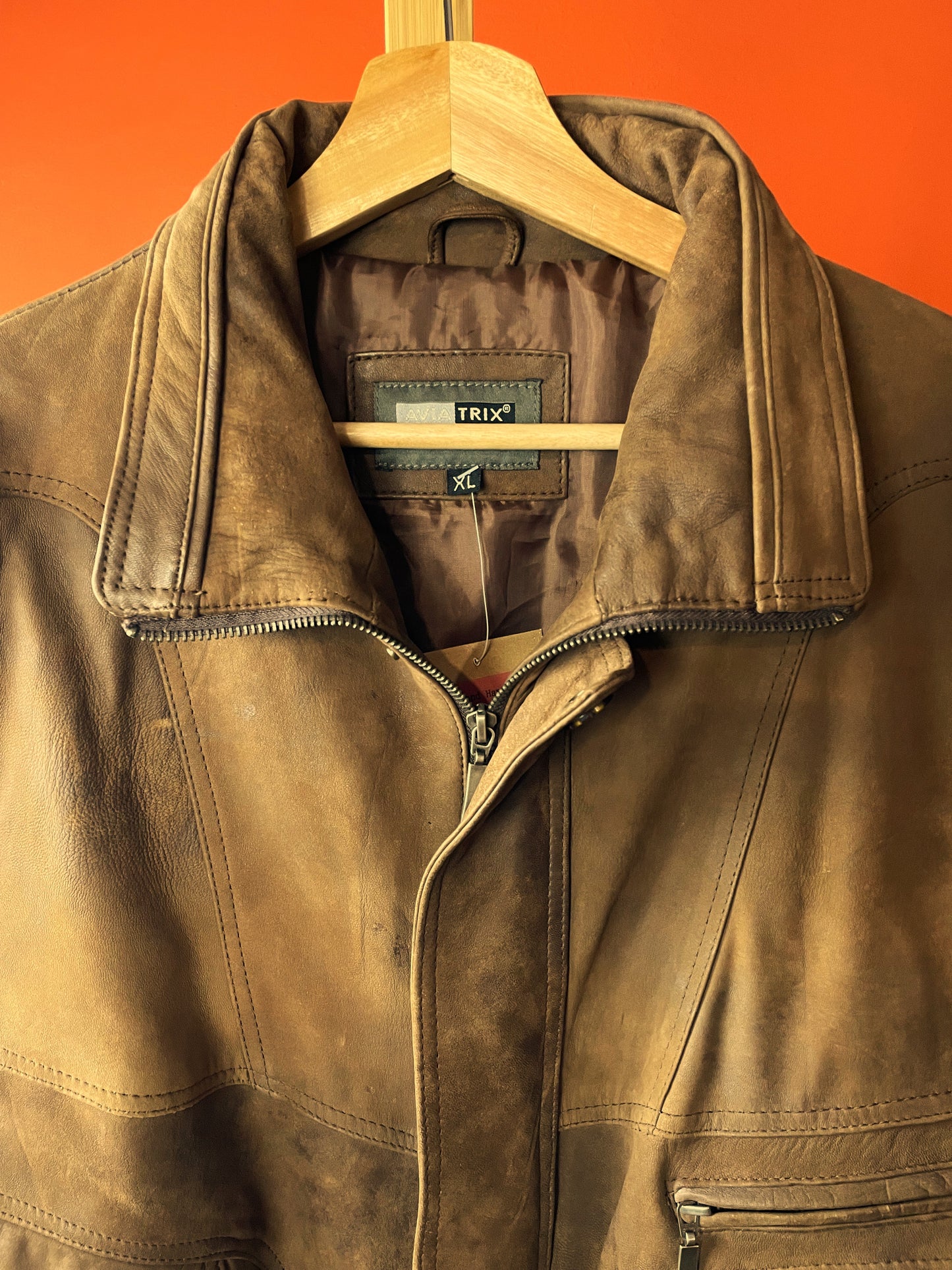 Δερμάτινο / Σουέτ Ανδρικό Τζάκετ AVIATRIX σε Καφέ χρώμα (XL)