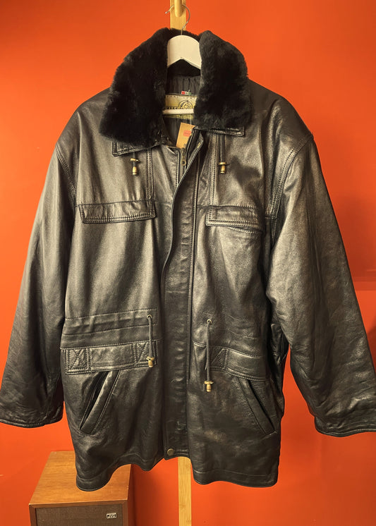 Vintage, Δερμάτινο Ανδρικό Τζάκετ EURO MODA By MF σε Μαύρο χρώμα