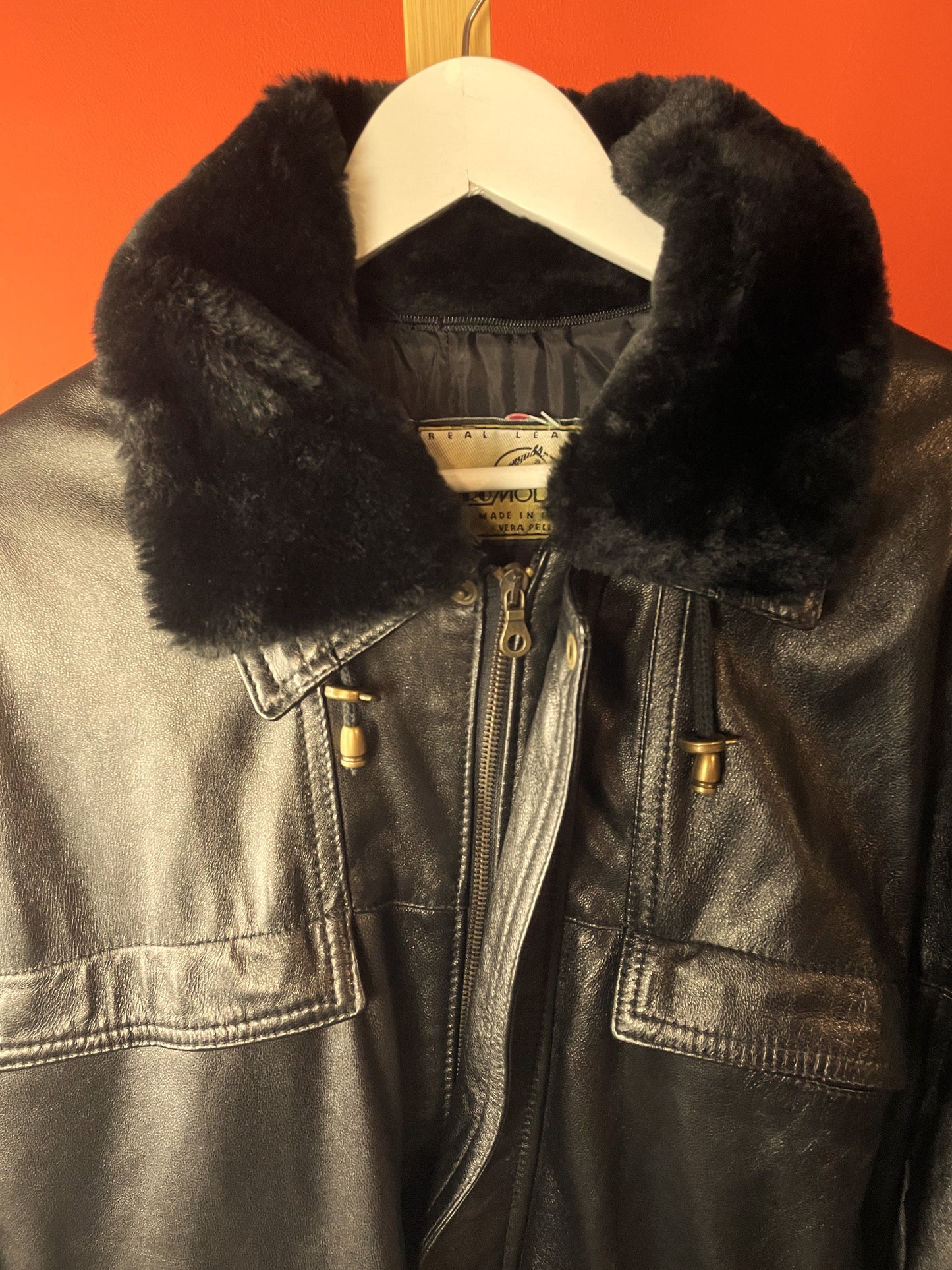 Vintage, Δερμάτινο Ανδρικό Τζάκετ EURO MODA By MF σε Μαύρο χρώμα (Άνετο XL)