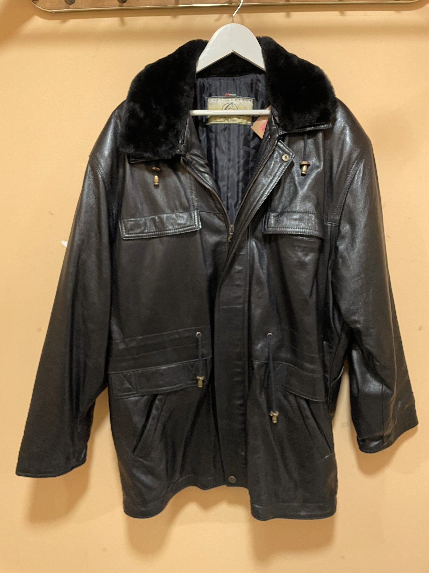 Vintage, Δερμάτινο Ανδρικό Τζάκετ EURO MODA By MF σε Μαύρο χρώμα (Άνετο XL)